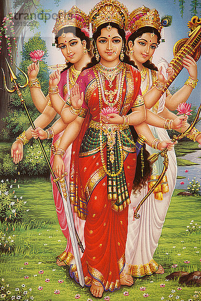 Bild der Hindu-Göttinnen Parvati  Lakshmi & Saraswati