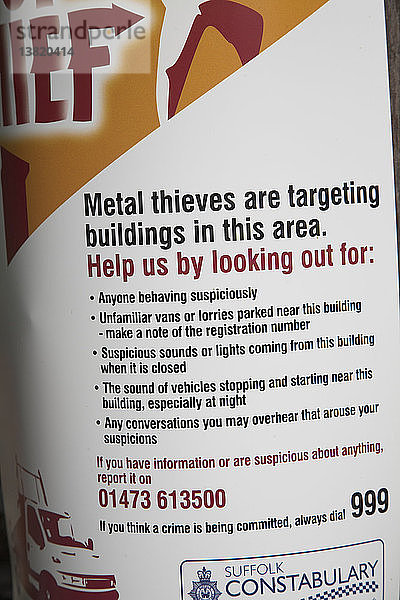 Metalldiebe Kriminalitätswarnplakat der Polizei