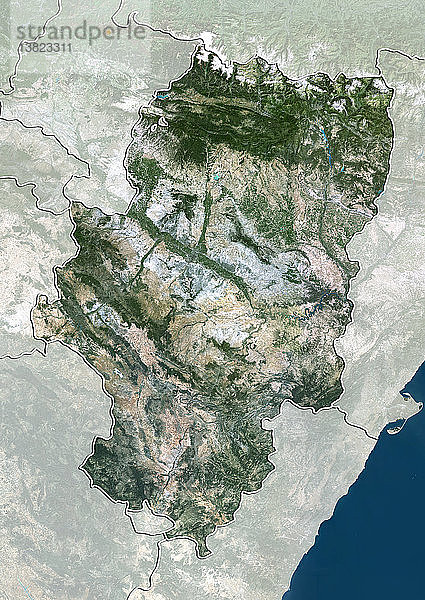 Satellitenbild von Aragonien  Spanien. Dieses Bild wurde aus Daten zusammengestellt  die von den Satelliten LANDSAT 5 und 7 erfasst wurden.
