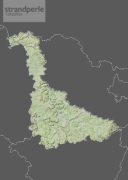 Reliefkarte des Departements Meurthe-et-Moselle  Frankreich. Es wird im Norden von Luxemburg und Belgien begrenzt. Dieses Bild wurde aus Daten der Satelliten LANDSAT 5 und 7 in Kombination mit Höhendaten erstellt.