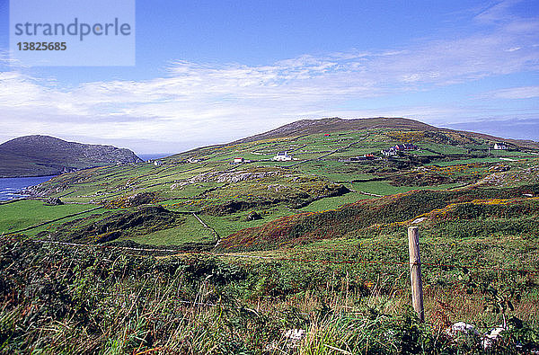 Küstenlandschaft und Streusiedlung Dursey Head  Halbinsel Beara  Grafschaft Cork  Irland