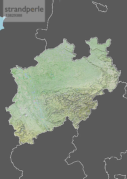 Reliefkarte des Bundeslandes Nordrhein-Westfalen  Deutschland. Dieses Bild wurde aus Daten der Satelliten LANDSAT 5 und 7 in Kombination mit Höhendaten erstellt.