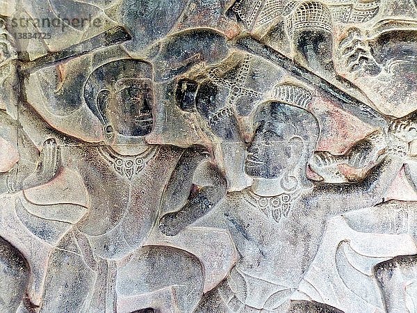Kambodscha Archäologie Angkor Wat Flachreliefmalerei