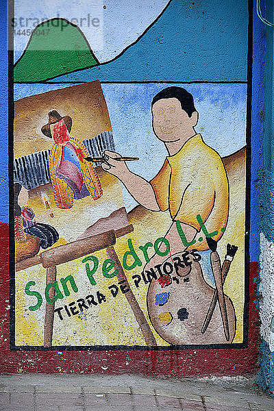 Wandmalerei in San Pedro  Atitlan-See  Guatemala  Mittelamerika.