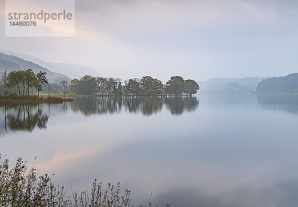 Ein nebliger Herbstmorgen in Kinlochard  Loch Ard  Aberfoyle  Loch Lomond and The Trossachs National Park  Stirlingshire  Schottland  Vereinigtes Königreich