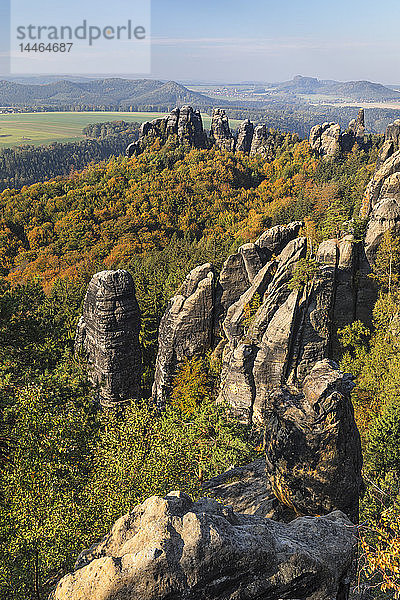 Schrammsteine im Herbst im Elbsandsteingebirge  Deutschland