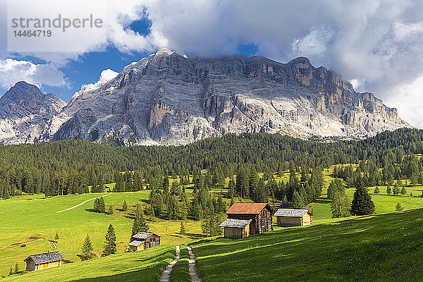 Hütten von Prati Armentara  La Val (Wengen)  Gadertal  Südtirol  Dolomiten  Italien