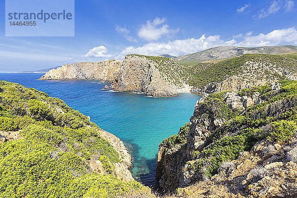 Strand von Cala Domestica von oben  Iglesias  Provinz Sud Sardegna  Sardinien  Italien  Mittelmeer  Europa