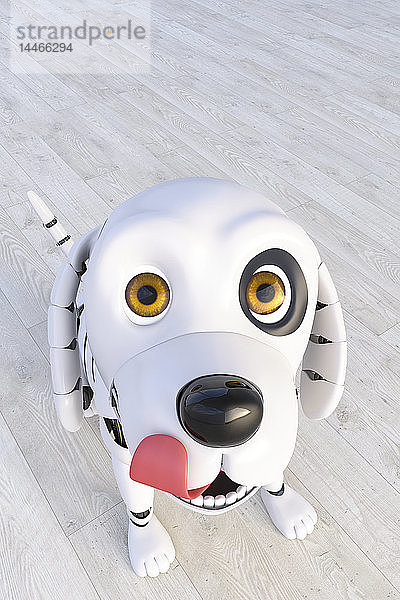 Roboterhund schaut in die Kamera  3D-Rendering