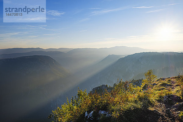 Montenegro  Durmitor-Nationalpark  Tara-Schlucht im Morgendunst  Blick von Curevac