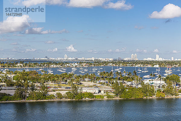 USA  Florida  Miami  Yachtpier mit Prominentenhäusern im Hintergrund