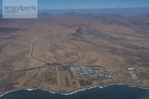 Spanien  Kanarische Inseln  Fuerteventura  Luftaufnahme des Stadtrands von Puerto del Rosario