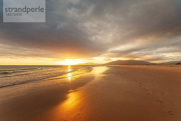 Spanien  Andalusien  Tarifa  Strand bei Sonnenuntergang