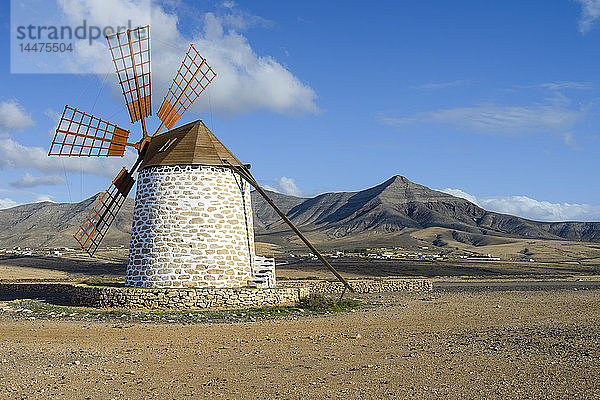 Spanien  Kanarische Inseln  Fuerteventura  Landschaft mit Windmühle