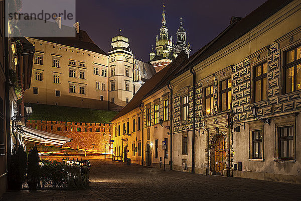 Polen  Krakau  Kanonicza-Straße zum Wawel-Schloss in der Altstadt bei Nacht