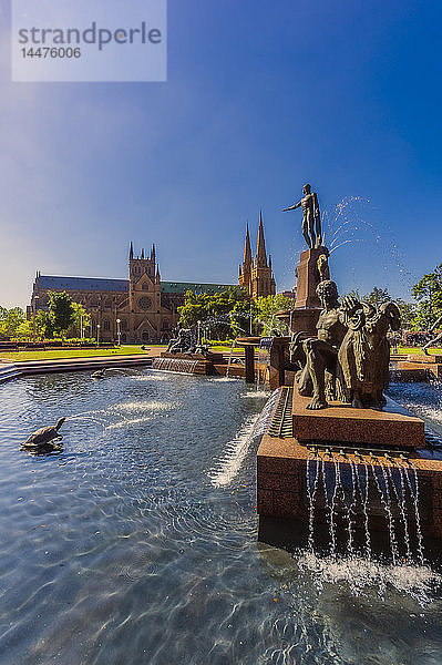 Australien  New South Wales  Sydney  J. F. Archibald Memorial Fountain  St. Marys Kathedrale im Hintergrund