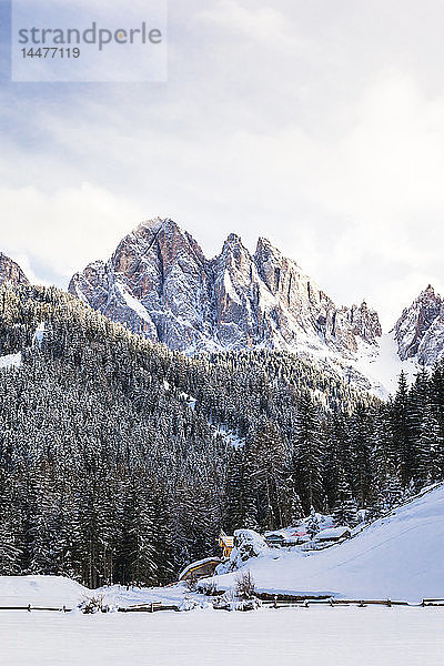 Italien  Trentino-Südtirol  Val di Funes  Dolomiten  Santa Maddalena an einem sonnigen Wintertag