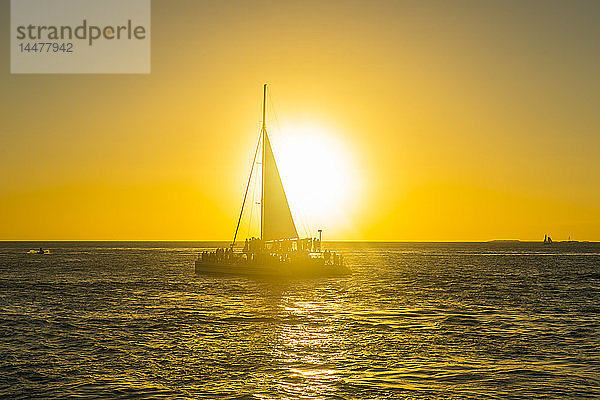 USA  Florida  Key West  Segelboot mit Touristen bei Sonnenuntergang