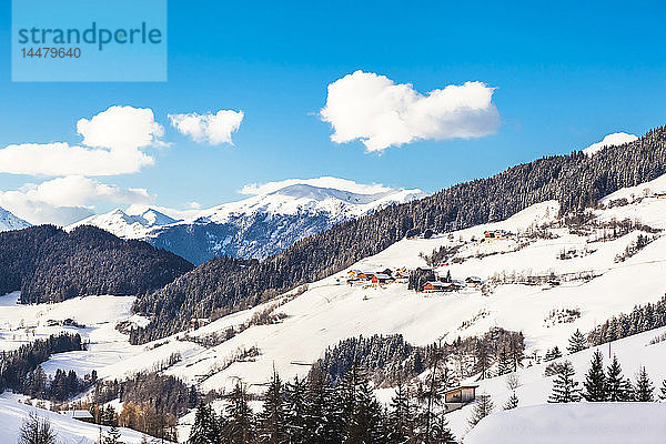 Italien  Trentino Alto-Adige  Val di Funes  Santa Maddalena an einem sonnigen Wintertag