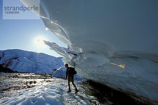 Mann wandert in Steigeisen @ Matanuska Gletscher SC AK Sommer