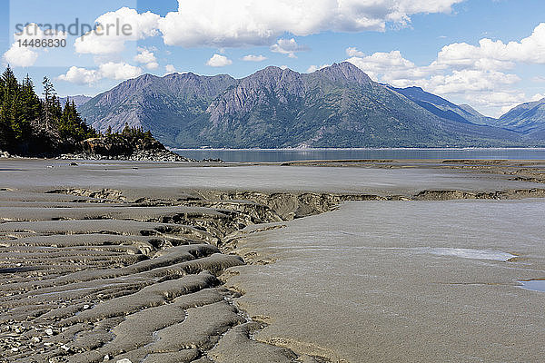 Gezeitenwatt des Turnagain Arm mit Blick auf die Chugach Mountains von Hope in Süd-Zentral-Alaska  Sommer.