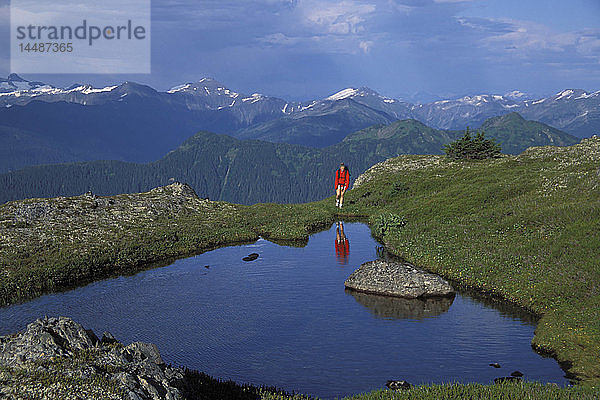 Mann stehen in der Nähe von Teich auf Alpine Douglas ist SE AK Sommer