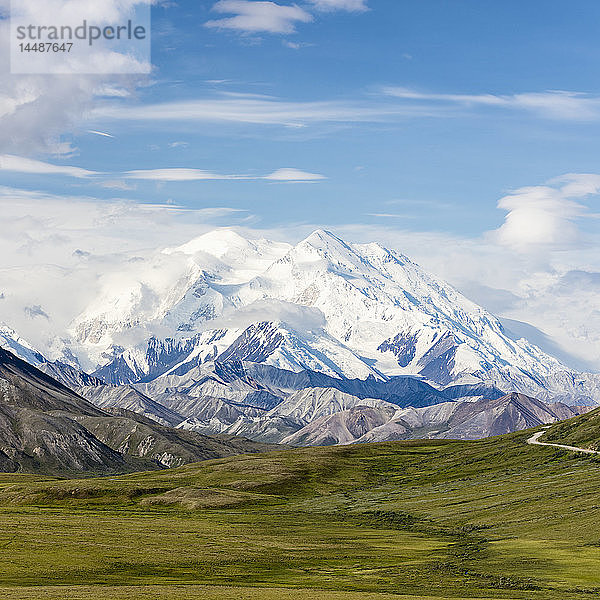 Aussicht auf Denali und Thorofare Pass von Stony Hill aus gesehen  Denali National Park  Inneres Alaska  Sommer