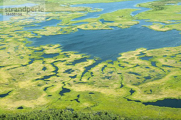 Luftaufnahme der Feuchtgebiete am Kuskoquim River  Quelle  Südwest-Alaska  USA.