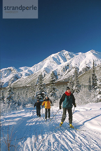 Frauen Skifahren in der Nähe von Sheep Mountain Lodge SC Alaska