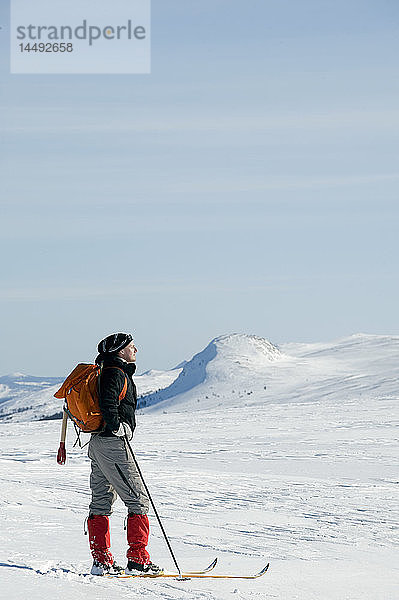 Skilangläufer in Winterlandschaft