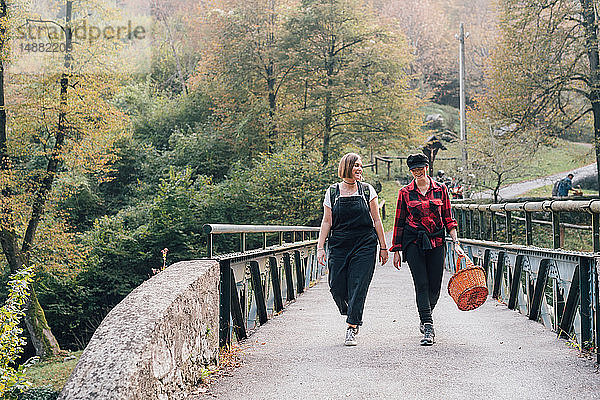 Frauen überqueren die Brücke  Rezzago  Lombardei  Italien