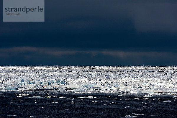 Sonnenbeschienenes Eisschollenmeer  Erik Eriksenstretet-Meeresenge  die Kong Karls Land von Nordaustlandet trennt  Svalbardinseln  Norwegen