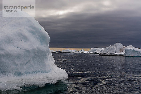 Meereslandschaft mit Eisbergen  Vibebukta  Austfonna  Nordaustlandet  Svalbard  Norwegen