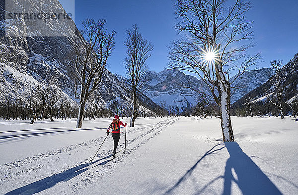 Österreich  Tirol  Risstal  Karwendel  Langläufer in Winterlandschaft