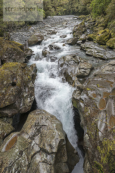 Fluss über Felsen im Milford Sound  Neuseeland