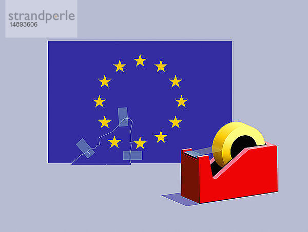 Klebeband zur Befestigung des fehlenden Sterns an der Flagge der Europäischen Union