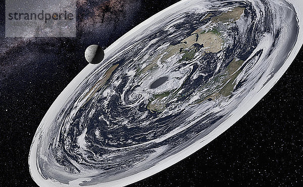 Digital manipuliertes Bild des Mondes  der einen Schatten auf die flache Erde wirft