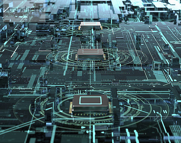 Reihe von Computerverarbeitungseinheiten komplexes digitales Technologienetz