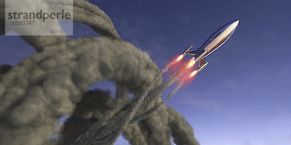 Glänzende  aufsteigende Rakete mit wirbelnder Rauchfahne