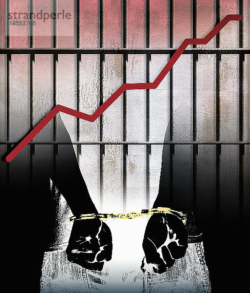 Steigende Grafik und Gefangener in Handschellen
