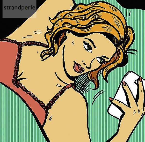 Junge Frau benutzt ihr Telefon im Bett