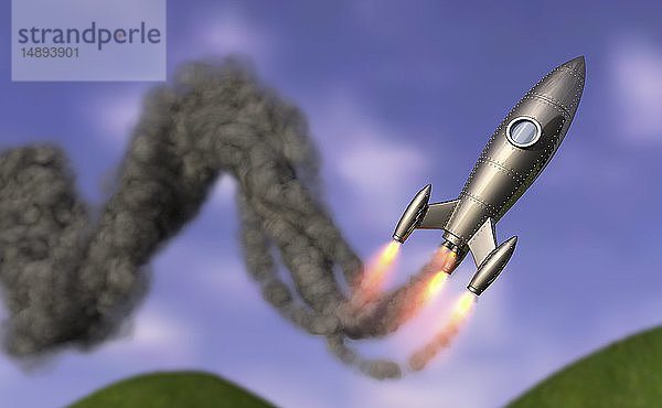 Rakete hinterlässt Zickzack-Rauchspur