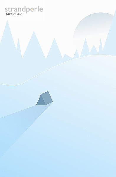Zelt an einem abgelegenen  verschneiten Berghang