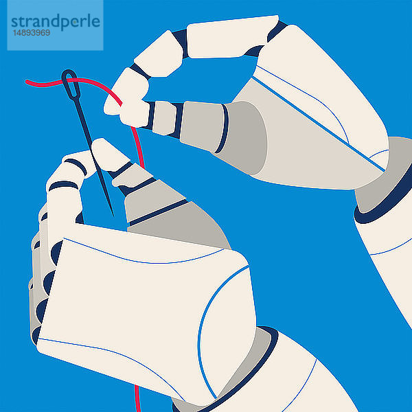 Roboterhände beim Einfädeln einer Nadel