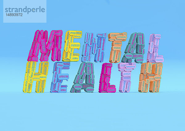 Viele verschiedene psychische Gesundheitsprobleme bilden die Worte Mental Health