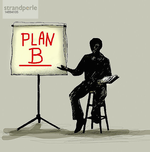 Geschäftsmann präsentiert Plan B auf Flipchart