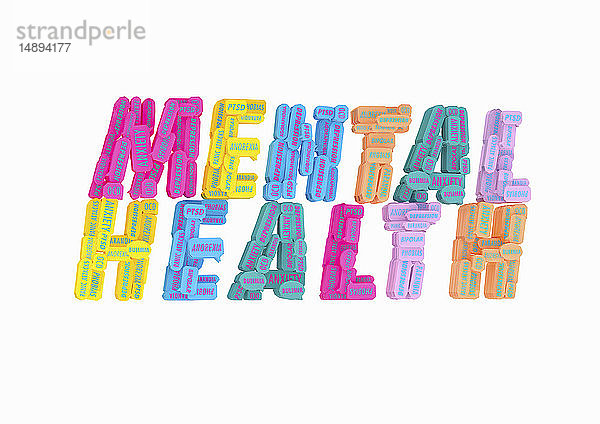 Viele verschiedene psychische Gesundheitsprobleme bilden die Worte Mental Health