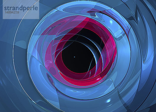 Schwarzes Loch im Zentrum eines blauen und rosa Spiralmusters