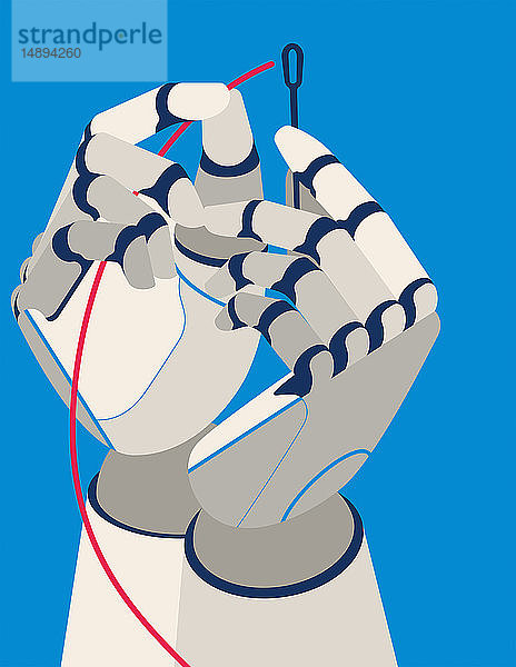 Roboterhände beim Einfädeln einer Nadel
