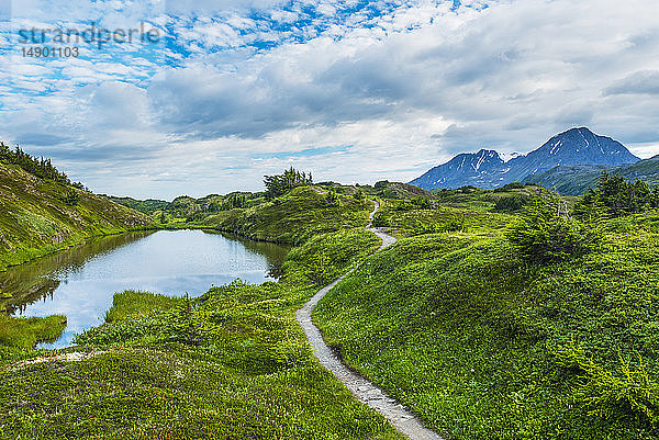 Der Weg  der zum Lost Lake führt  einem beliebten Wander- und Radfahrziel hoch in den Bergen der Kenai-Halbinsel in der Nähe von Seward; Alaska  Vereinigte Staaten von Amerika